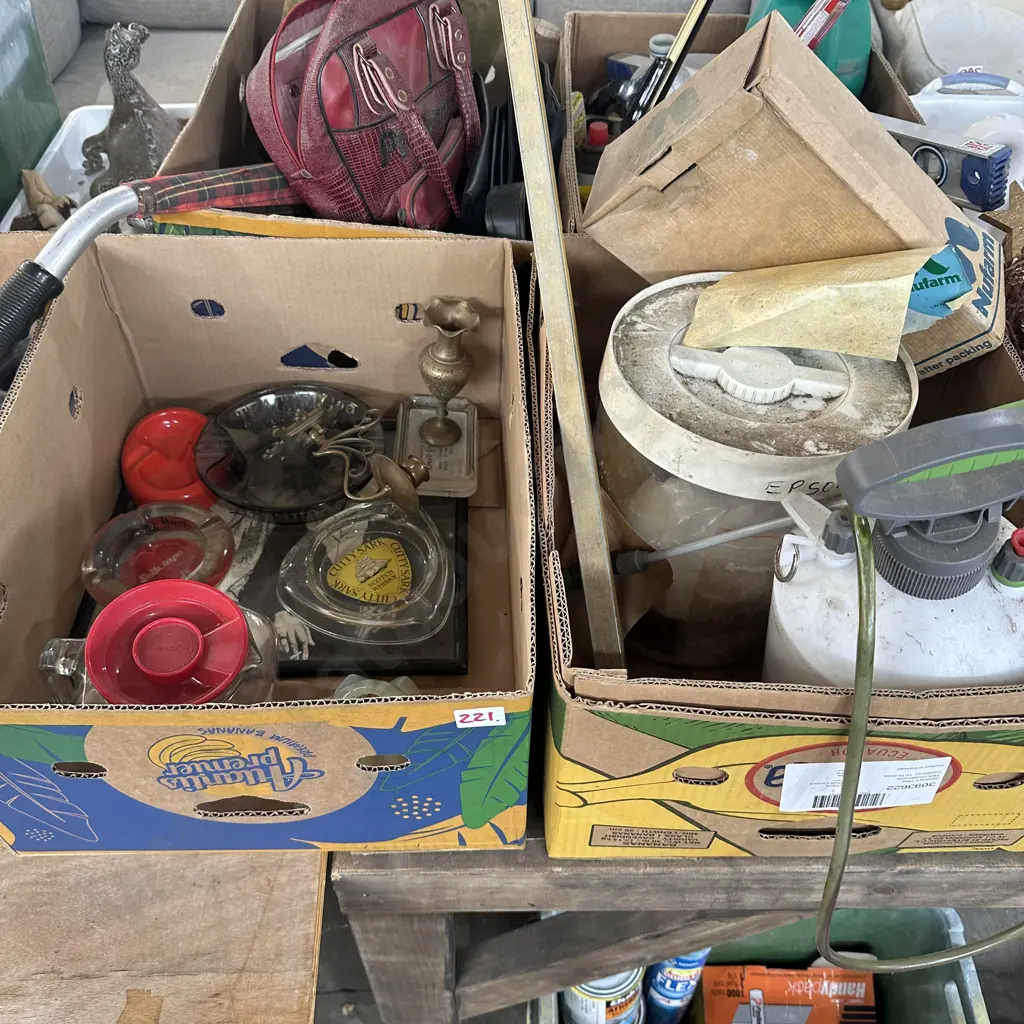 Two boxes gardening, ash trays, brassware etc. Image 1++