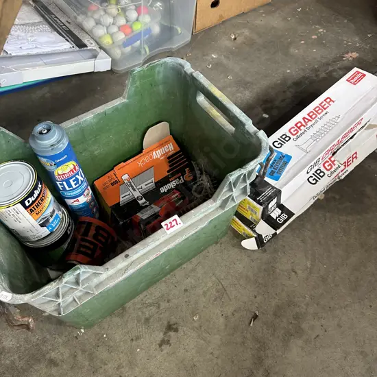 Apple crate with paint, Paslode nails and Gib Grabber screws