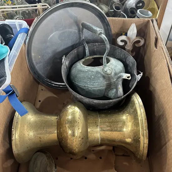 brass vase, copper kettle etc
