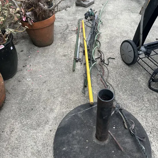 umbrella stand, stakes etc