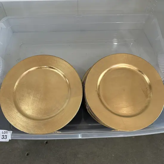 Approx 60 large golden plastic plates