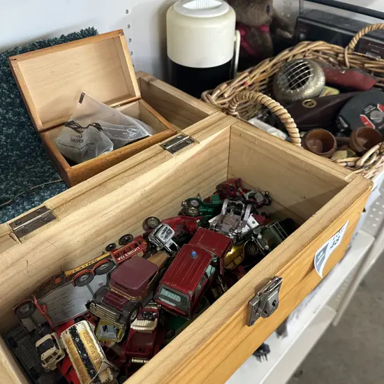 Matchbox cars, coins etc