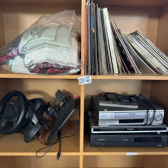 LPs, linen, gaming console, DVD etc