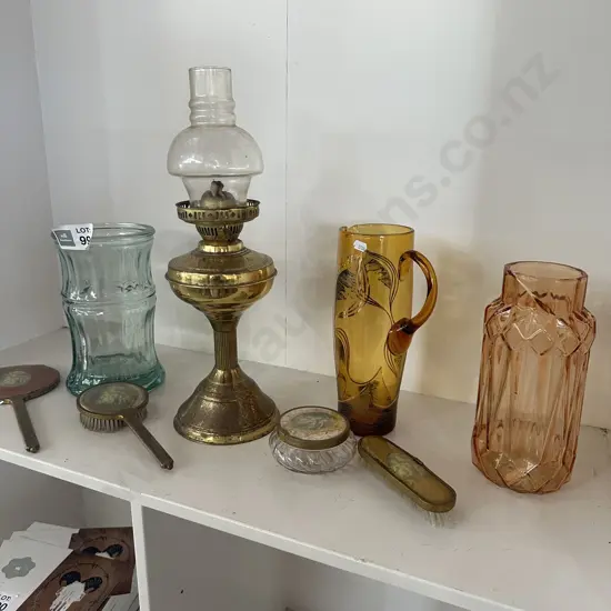 Lamp, glass vases etc