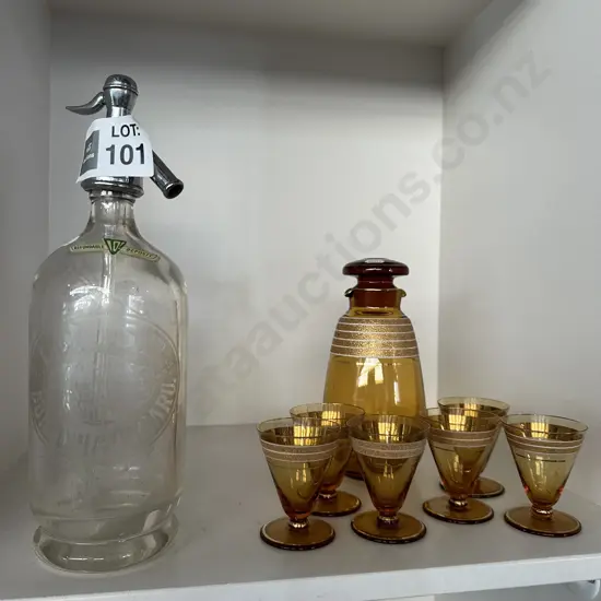 Vintage water set and Lanes soda syphon