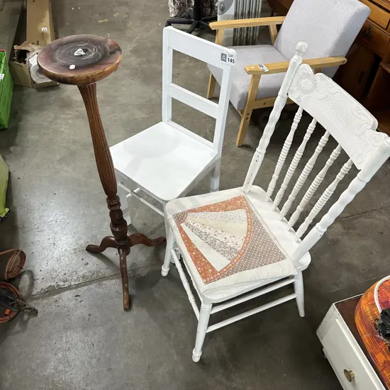 2 Painted chairs and plant stand
