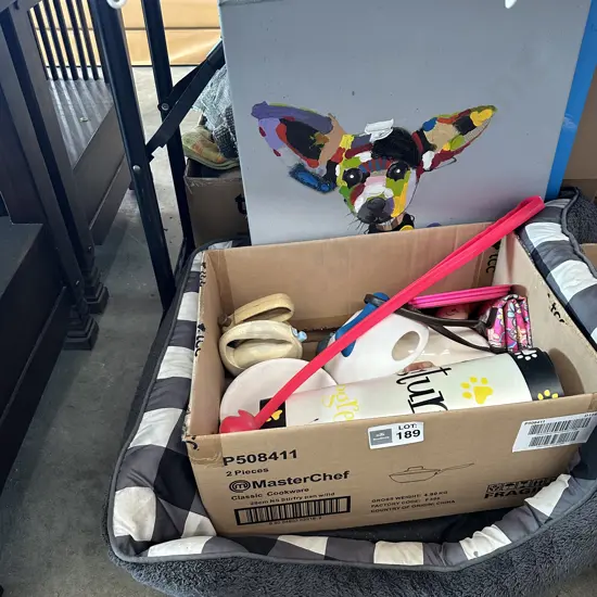 Pet basket and items plus art