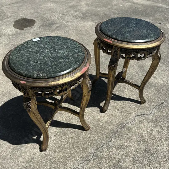 Pr of marble top side tables