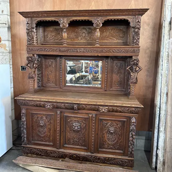 Gothic carved Oak cabinet with parts for the crowning