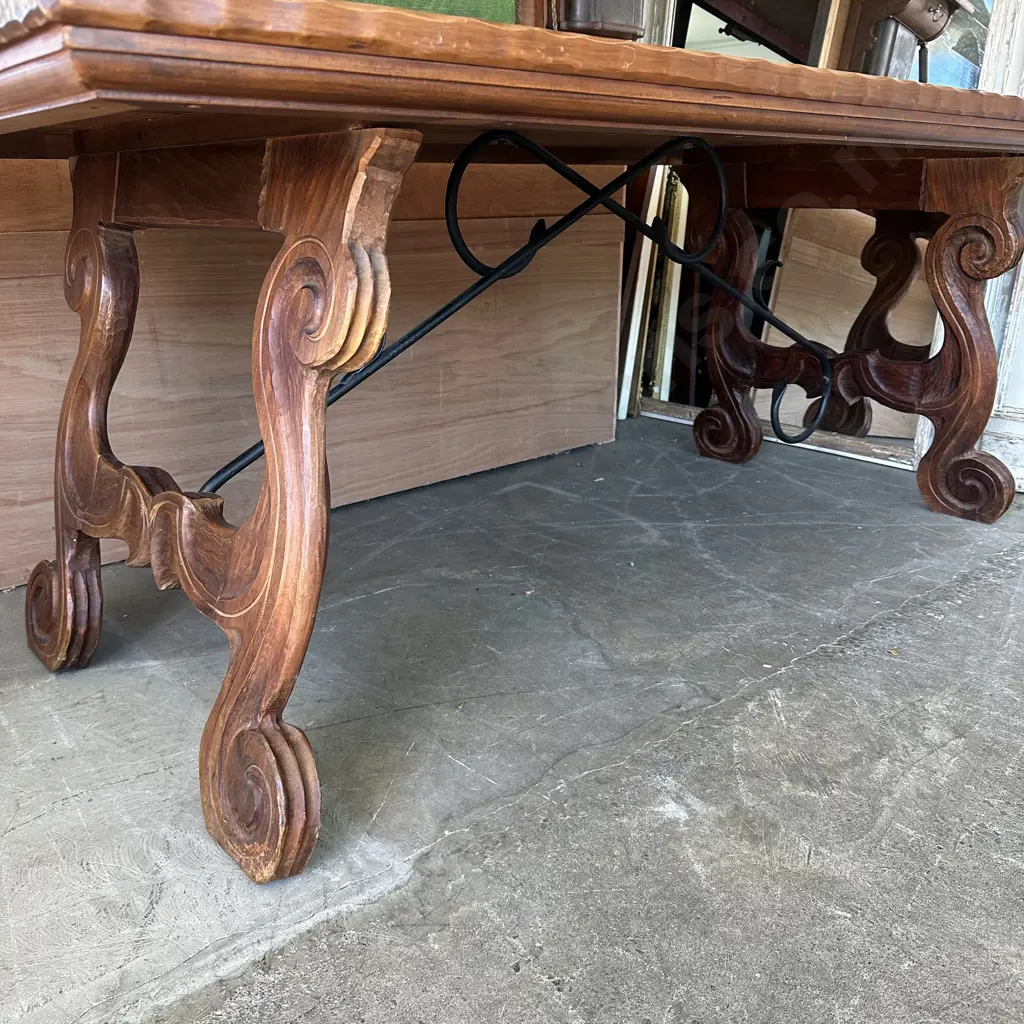 Tony Greaves hand carved dining table with wrought iron support 1990 x 1030 Image 1++