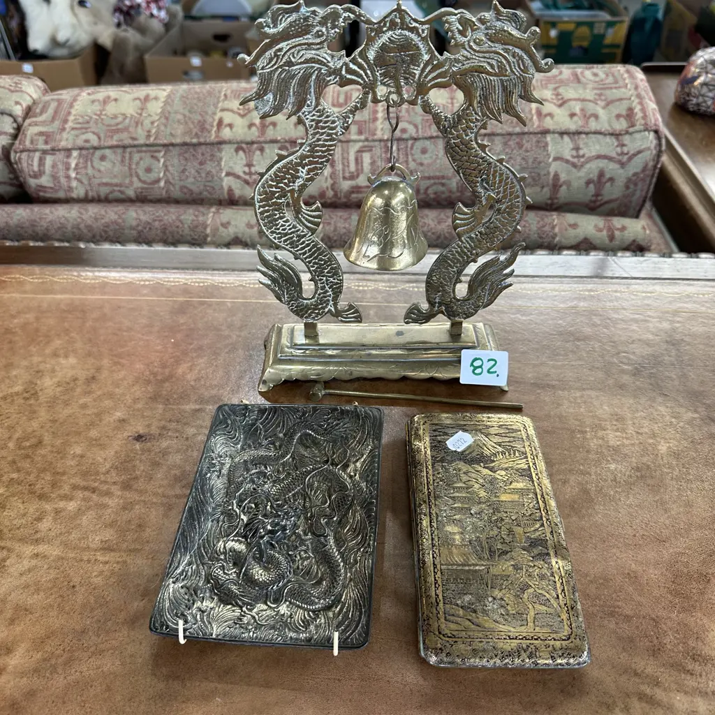 Orient gong, cig case and hanging dragon dish Image 1++