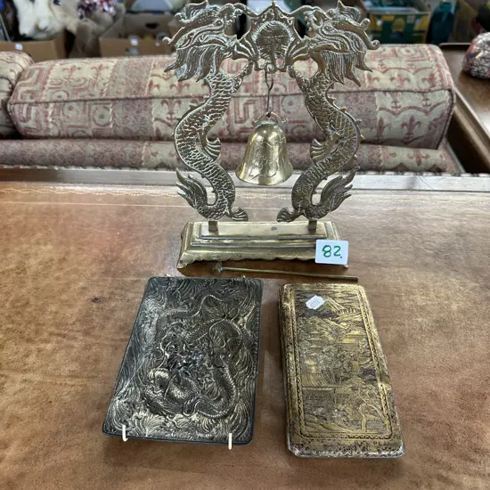 Orient gong, cig case and hanging dragon dish