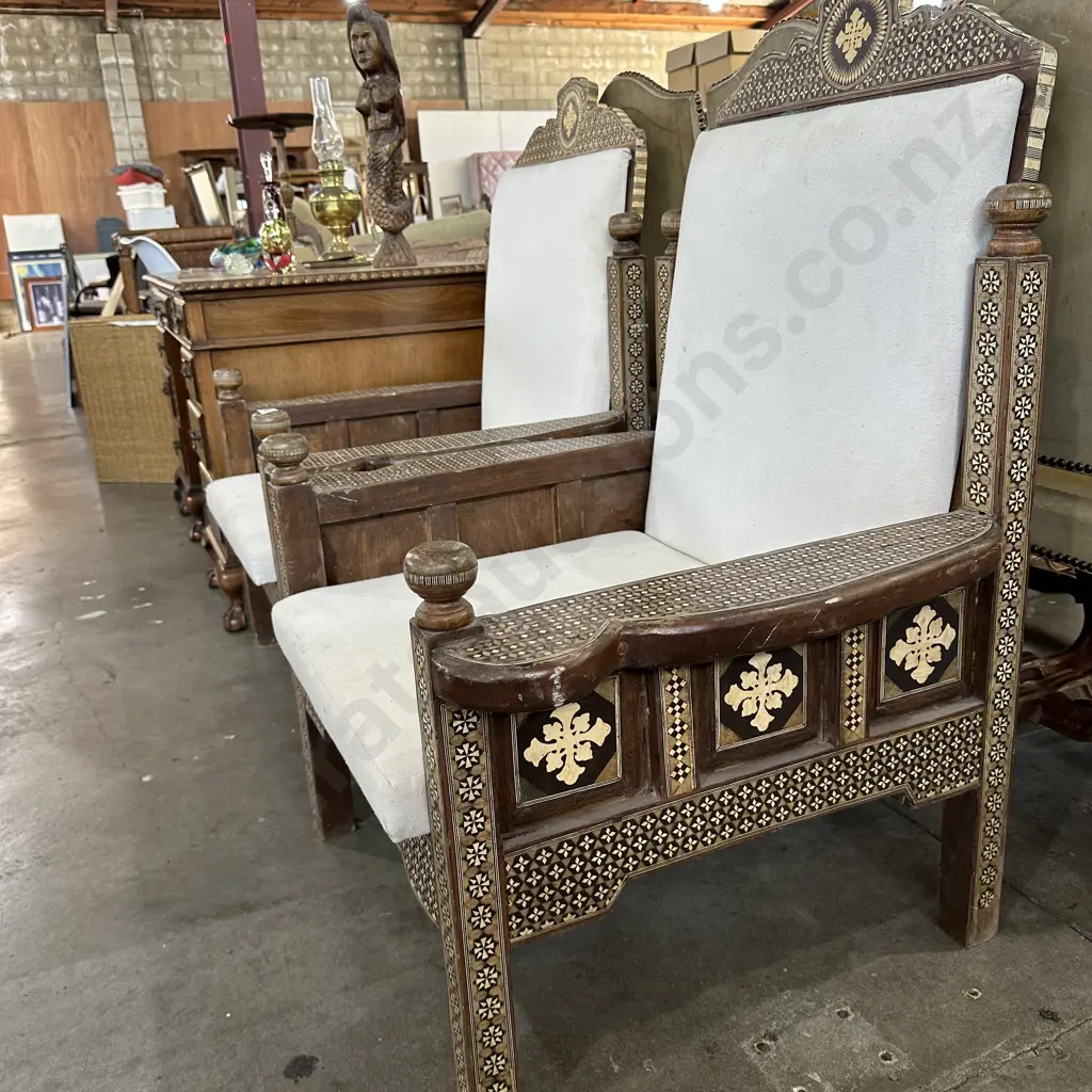 Pr of Syrian antique inlay chairs Image 1++