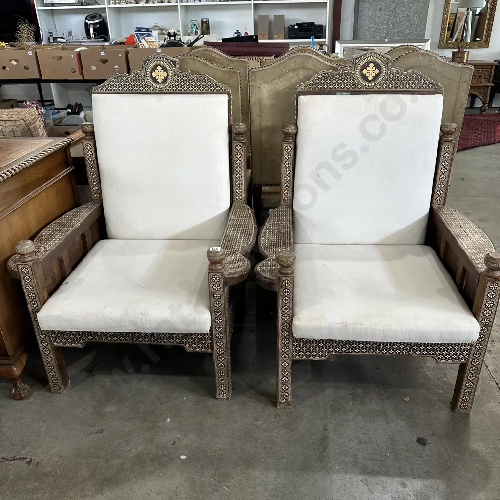 Pr of Syrian antique inlay chairs Image 1++