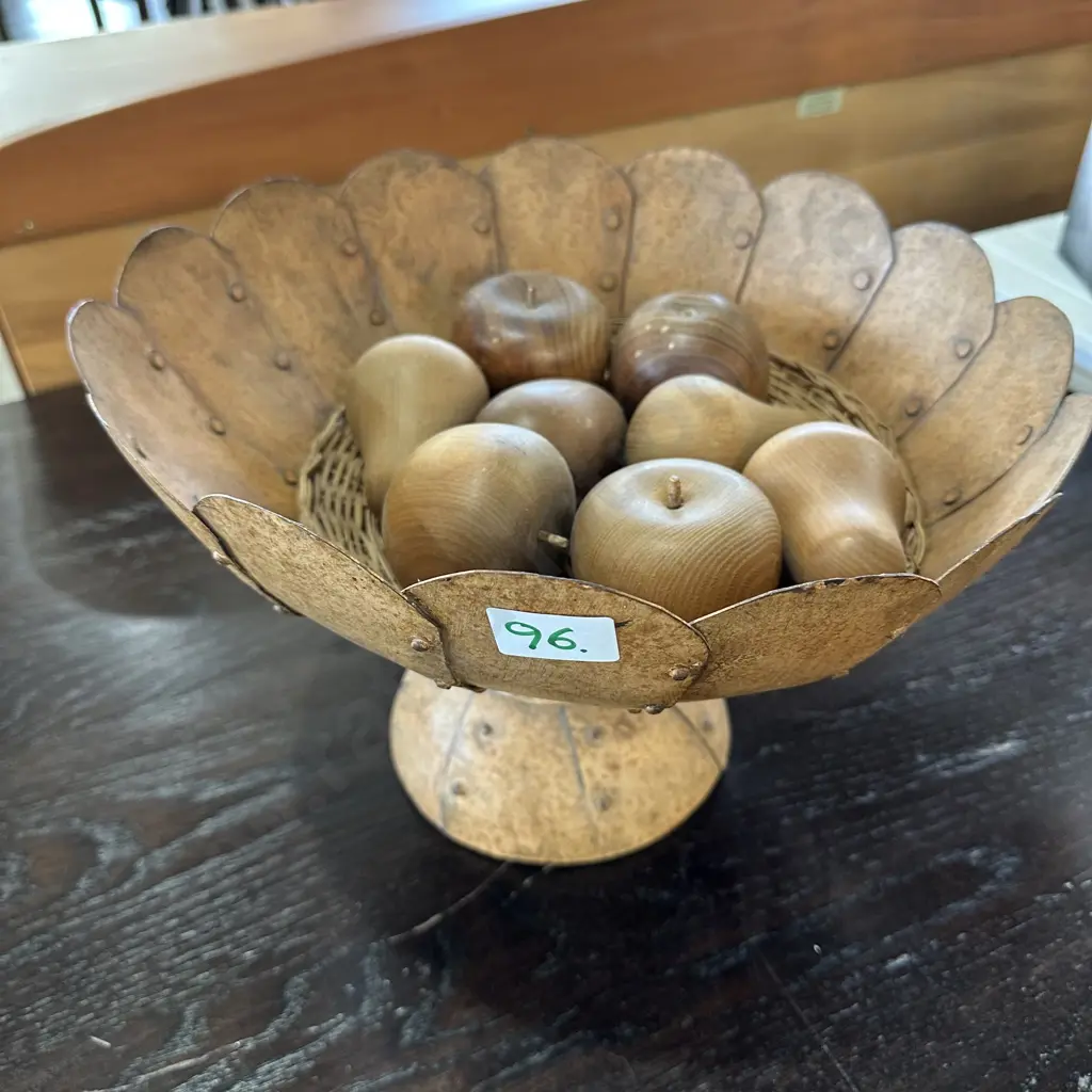 metal bowl and wooden fruit Image 1++