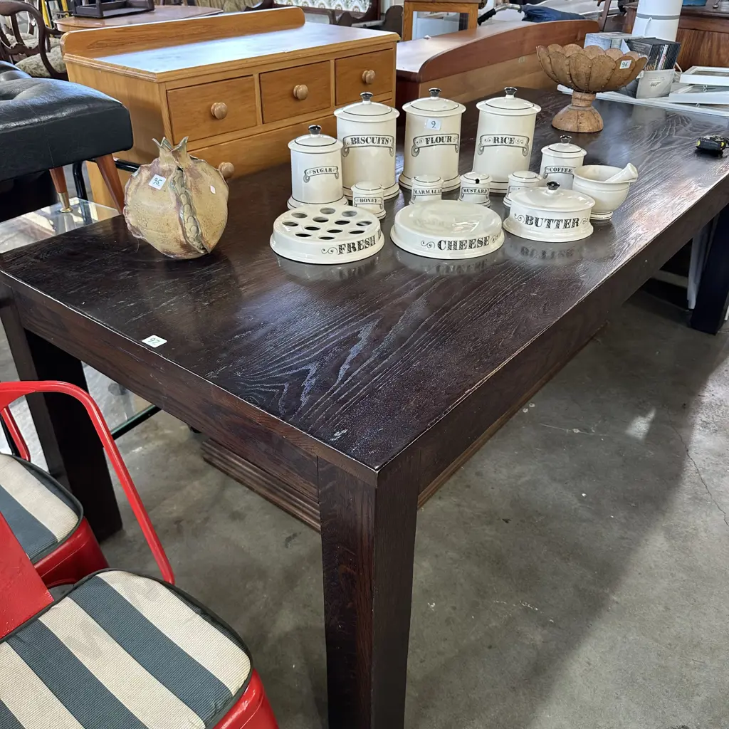 Oak dining table ex Hutchinsons 2200 x 1000 made in Christchurch Image 1++