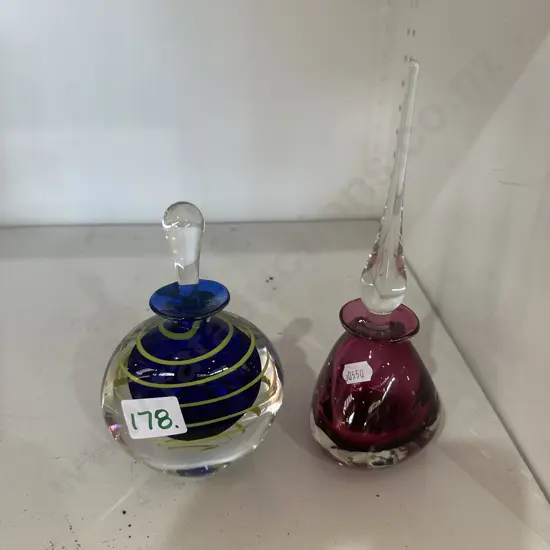 2 art glass perfume bottles