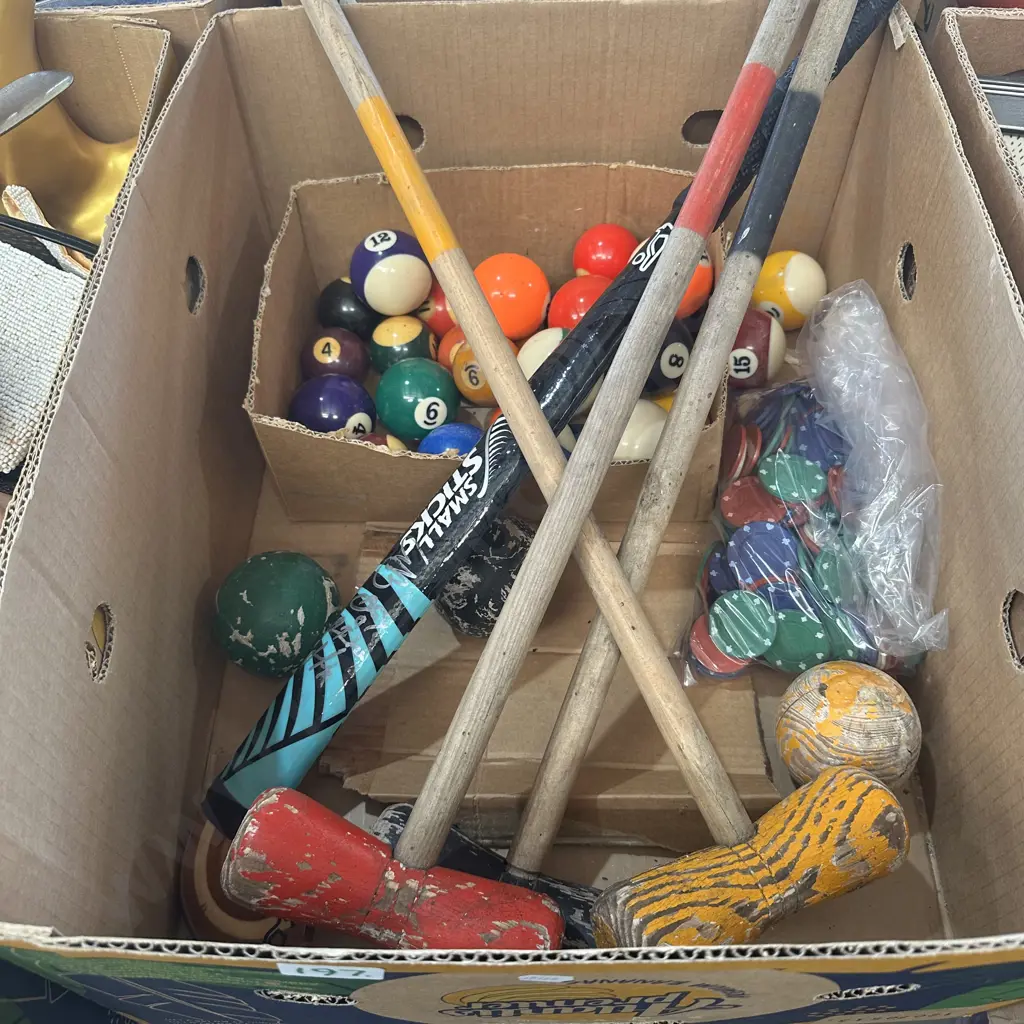 Early Croquet sticks, poker chips and pool balls etc. Image 1++