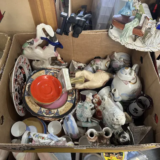 English china saucers, figures, teapot etc.