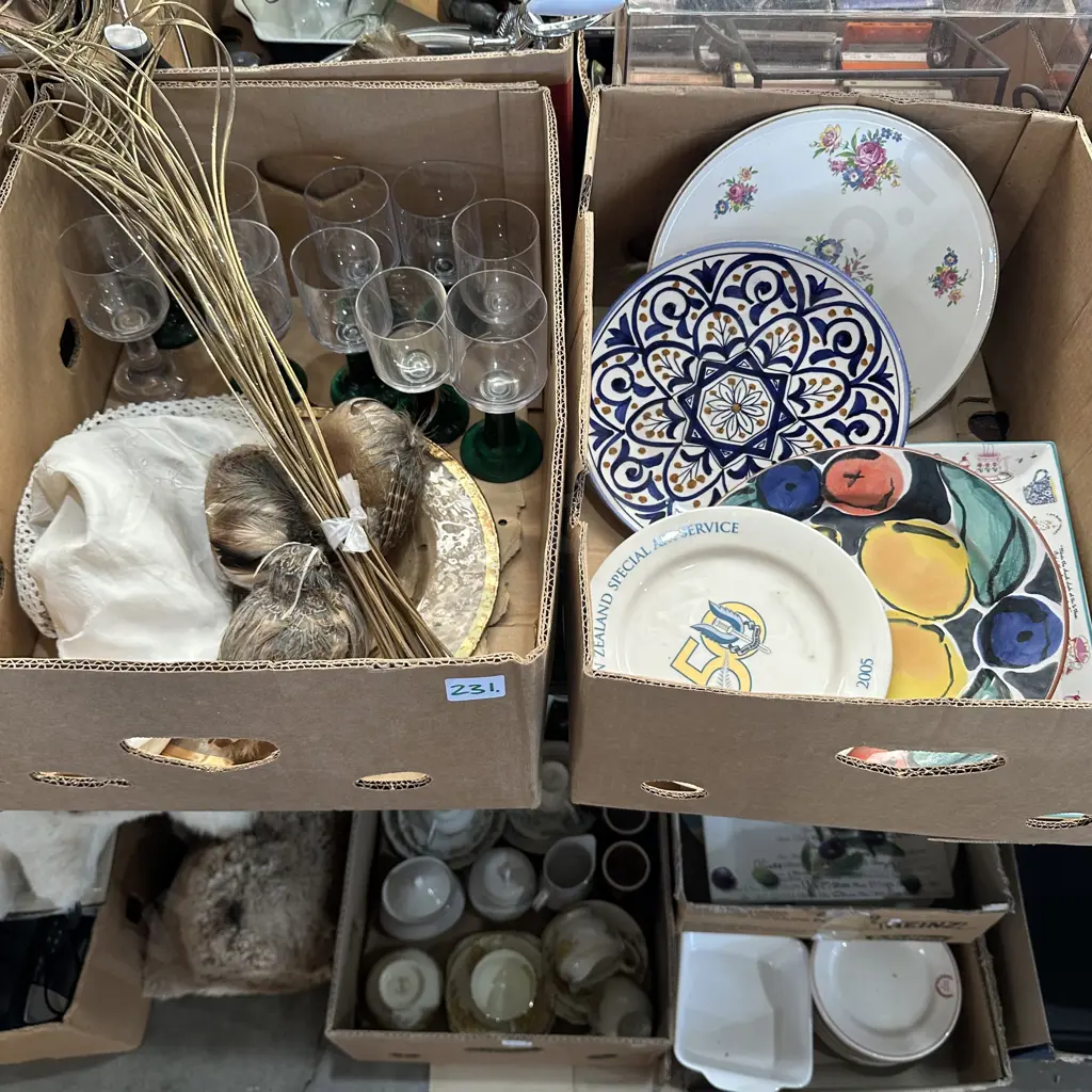 Two boxes plates, cups, decorations etc. Image 1++