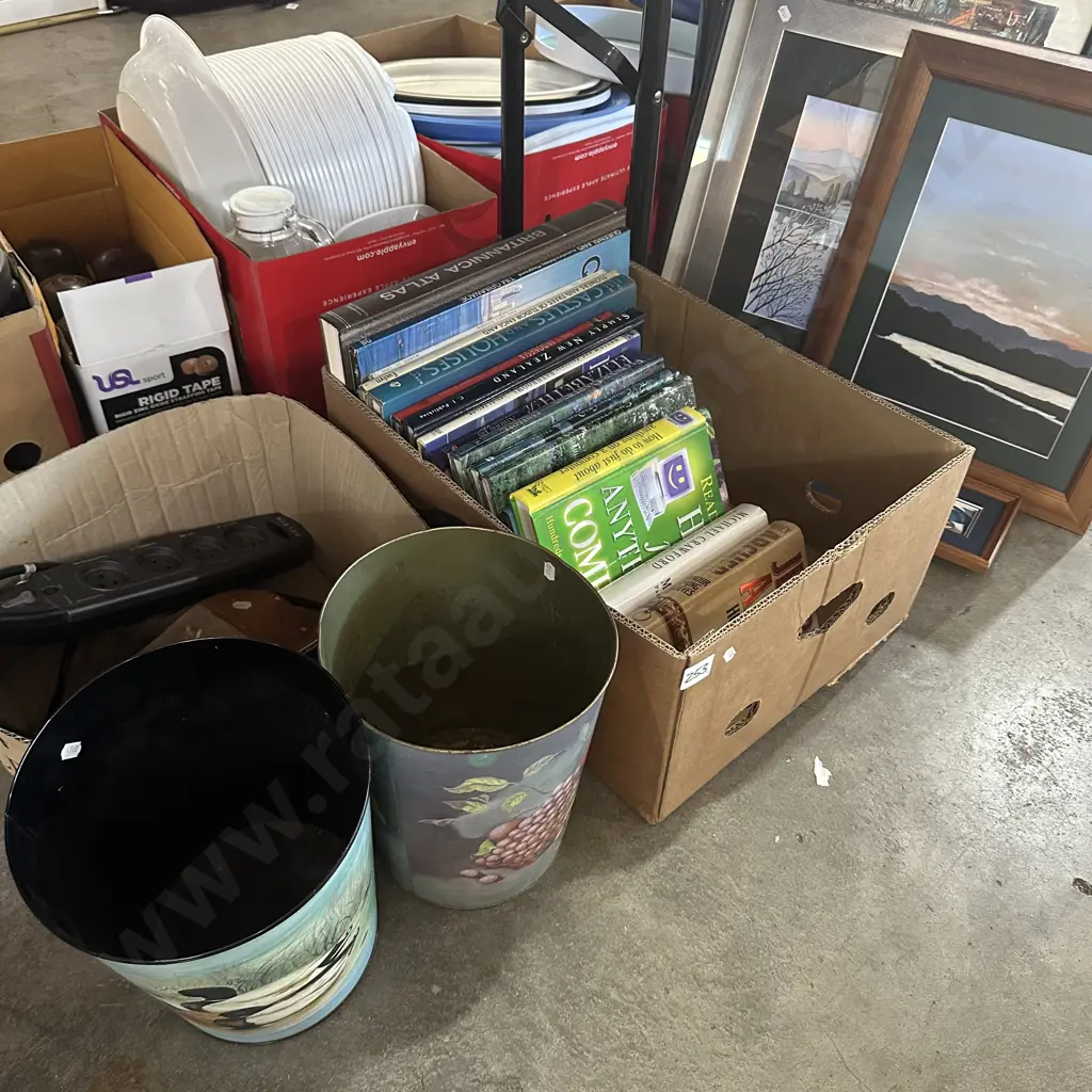 Box of books, paper bins and pictures etc. Image 1++