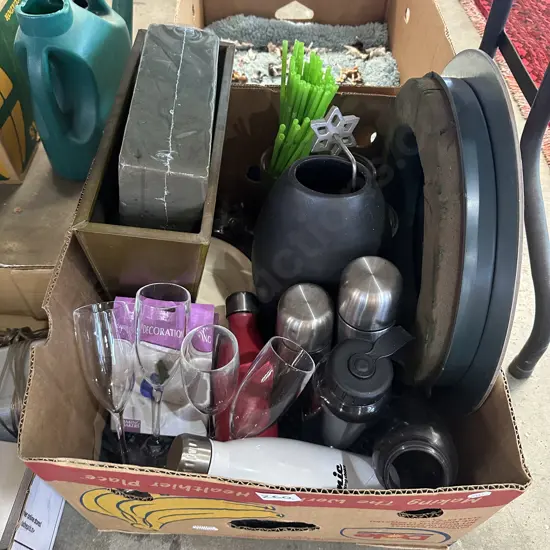 Box lot including Floral foam, vase, thermos etc.