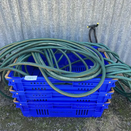 Three vege bins and two hoses with brass fittings
