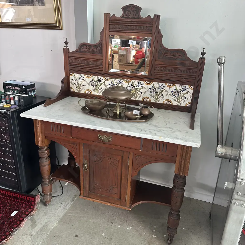 marble top , tile back colonial wash stand Image 1++