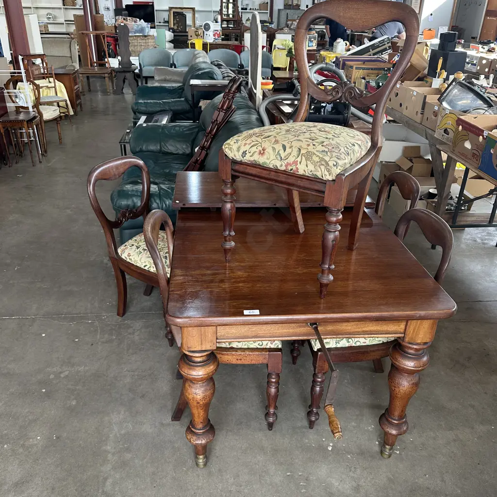 antique table with crank handle & 6 chairs (1 chair needs TLC) Image 1++