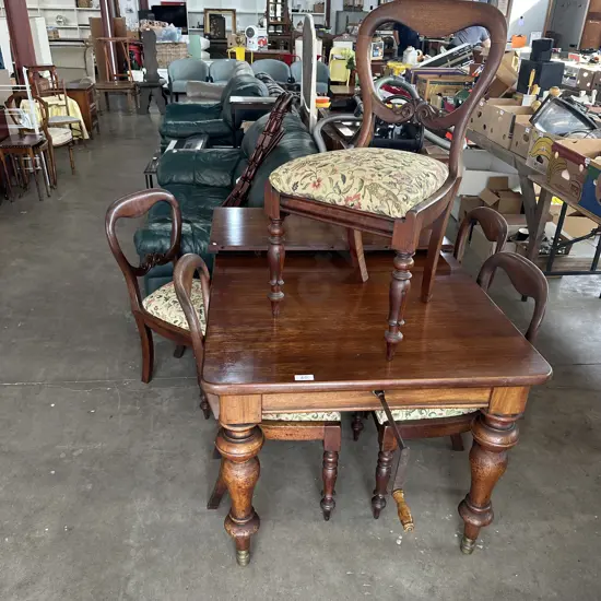 antique table with crank handle & 6 chairs (1 chair needs TLC)