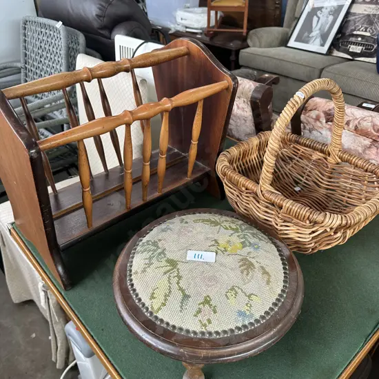 basket, rack, 2 foot rests, 2 heaters and bedroom chair