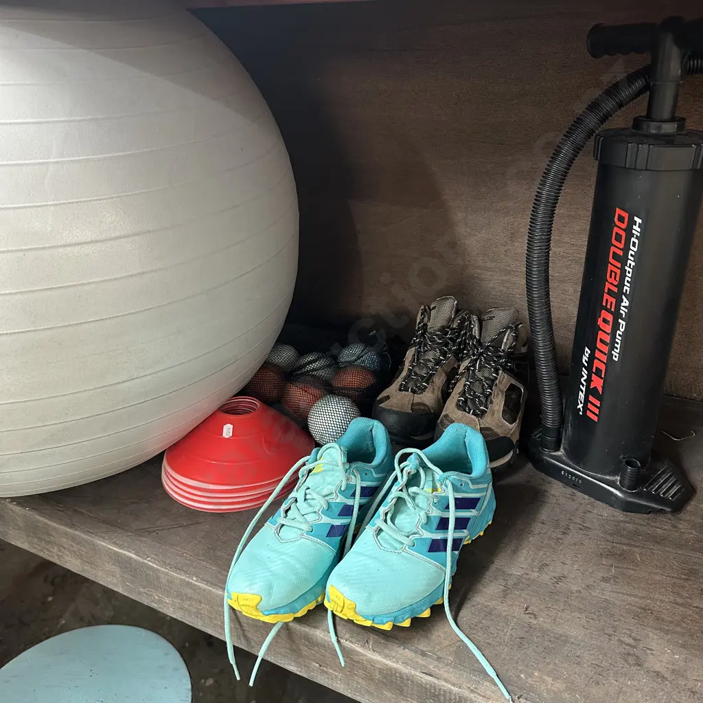 swiss ball ,pump, hockey shoes, discs and balls, hiking boots Image 1++