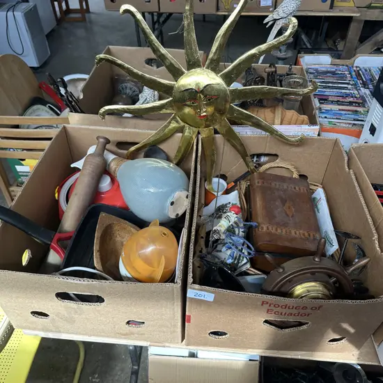 Two boxes barometer, inlay box, gold sun etc.