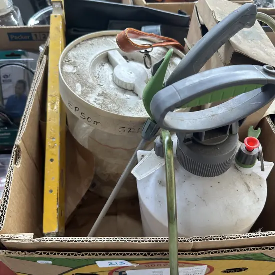 Box sprayer, level, epsom salts etc.