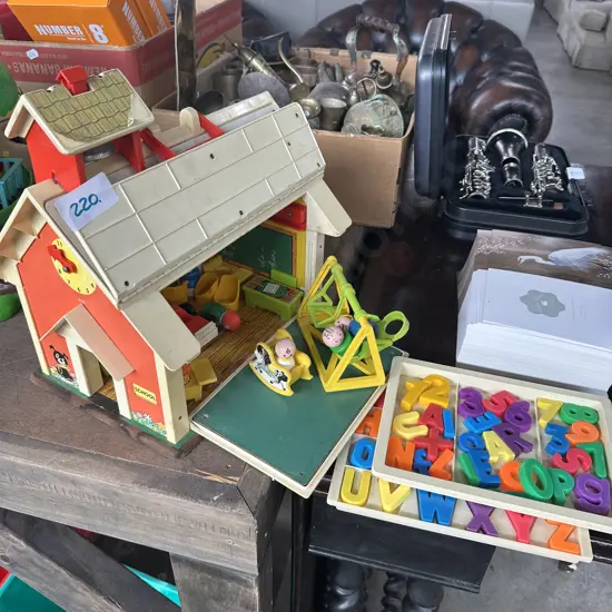 Fisher Price play family school with a bin