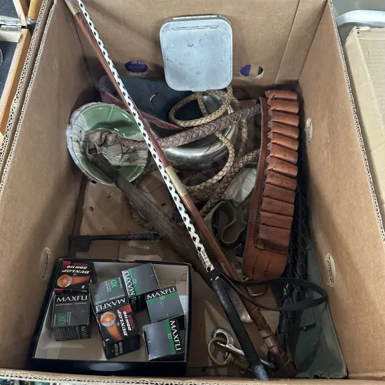 Whips, ammunition belt, mask, new golf balls etc.