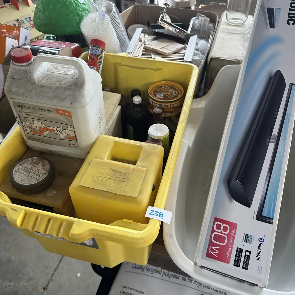 Animal traps, bar and cutting lube, polishes, Panasonic home theater audio system etc. Image 1++