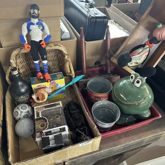 Toys including POP, cane basket and dolls bed etc.