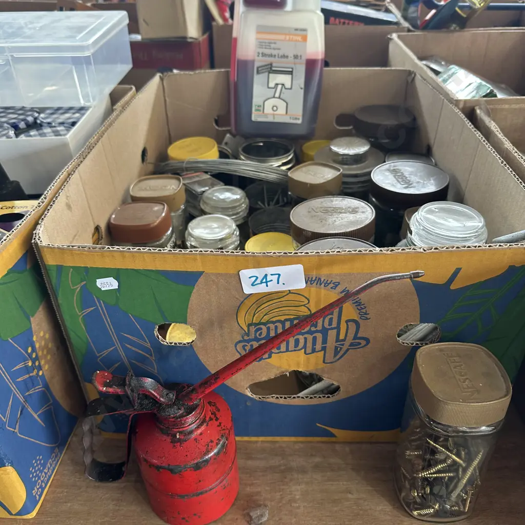 Nails and hardware including brass screws, 2-Stroke lube and oiler etc. Image 1++