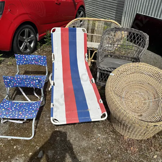 Collection of cane chairs and sun lounger etc.