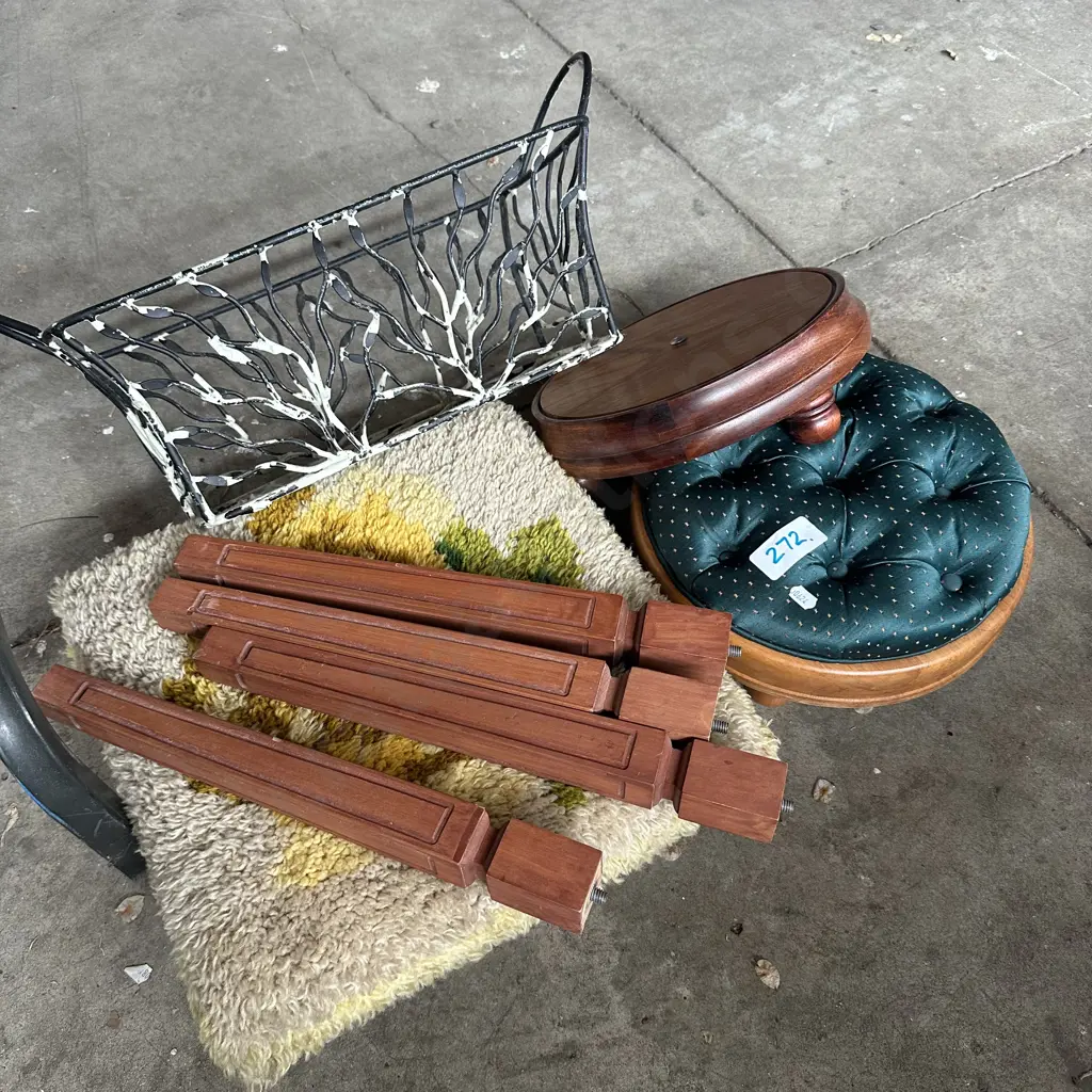 rimu foot rest, plus other, metal basket, stool Image 1++