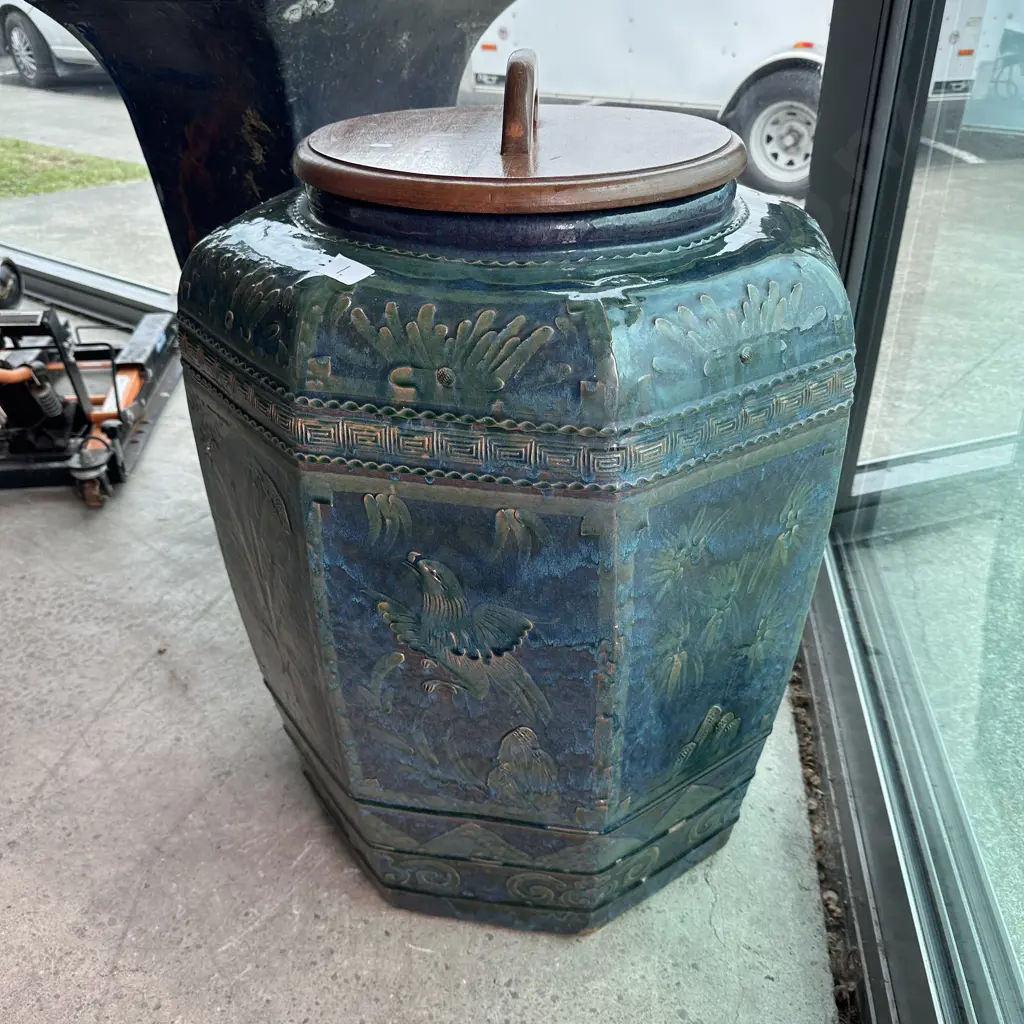 Large Chinese glazed storage pot 800 x 550mm Image 1++