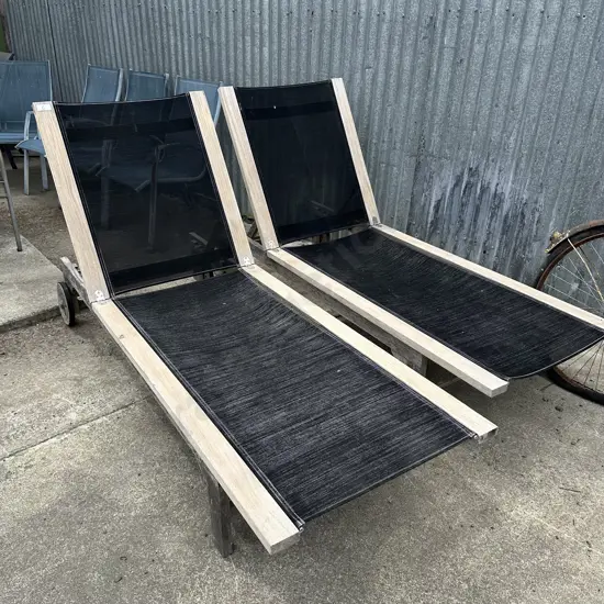Pr of Teak sun loungers (need repair)