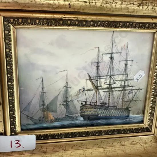 signed tile art "Maritime scene"