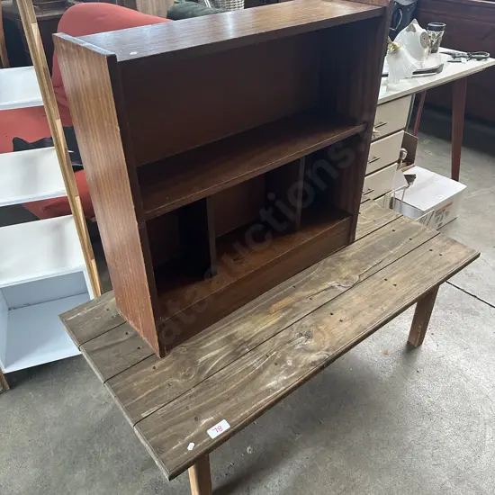 Book shelf and rustic coffee table