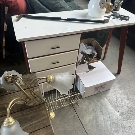 Student desk, light fitting and mag rack