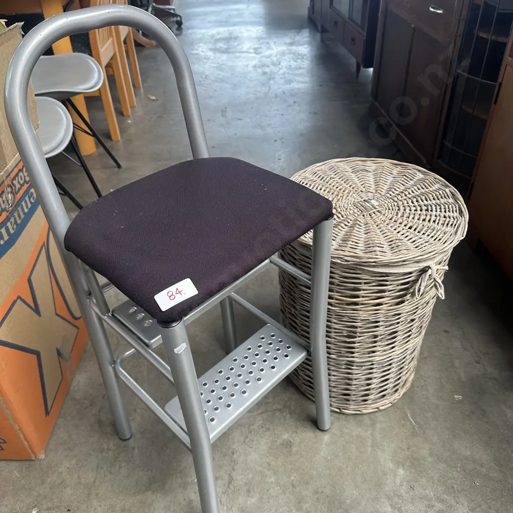 Cane laundry basket and steps/seat. Image 1++