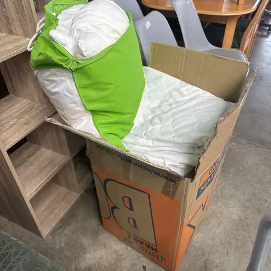 Queen microfibre duvet inner, king single mattress protector, pillows etc.