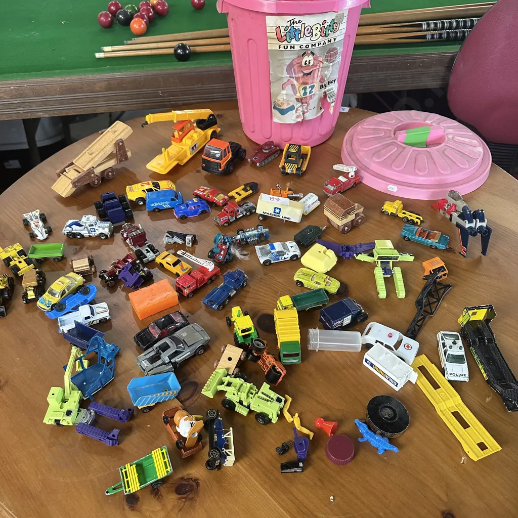 Bin of toy cars etc. Image 1++