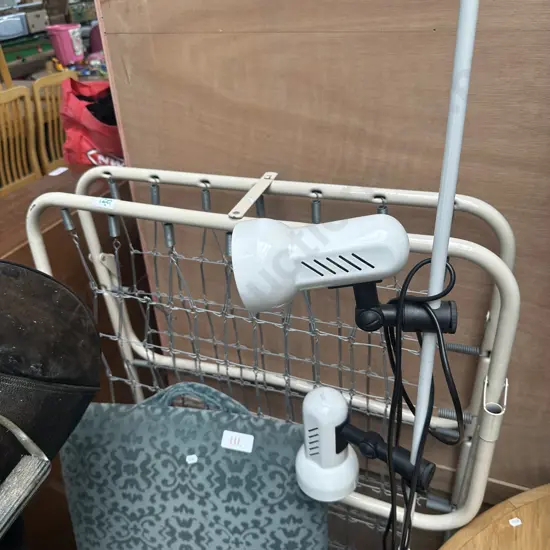 roll away bedbase, lamp and bedroom chair